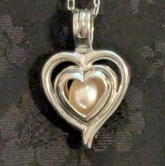 Lucas Lameth Sterling Silver Heart Pendant Cage Pendant Genuine Pearl 18 Inch